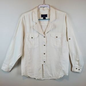 Beretta White 100% Linen Button Up Shirt Size Large Womens Flowy COMFY